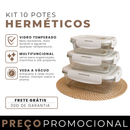 Kit 10 Potes Herméticos Antibacteriano de Vidro Temperado com Tampa de Alta Vedação